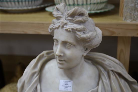 A carved marble bust of Diana the Huntress, height 57cm
